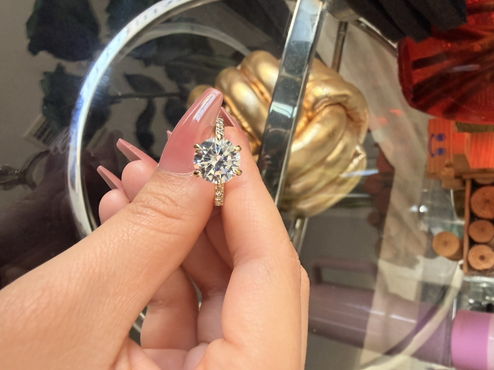 Yellow Gold laminate w/ Accents Round White/Colorless Ring Size 8