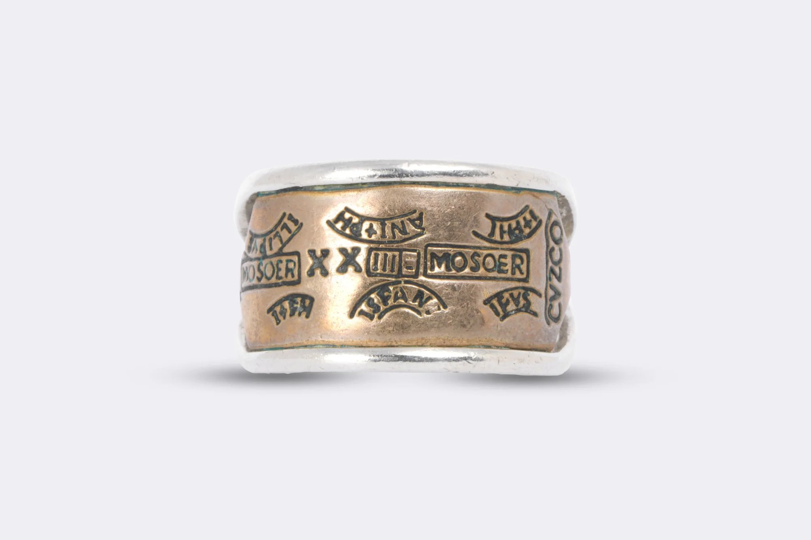 925 Silver Copper Ingot Wide Band Atocha Coin Ring Size 10.75 (10.0g.)