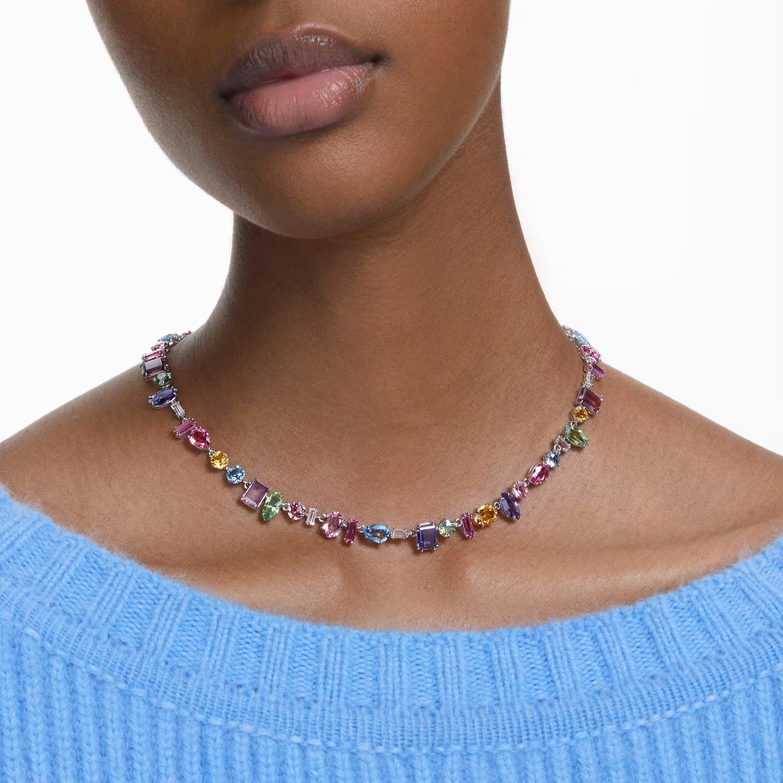 Gema Multicolored Rhodium Plated Necklace Mixed Cuts New