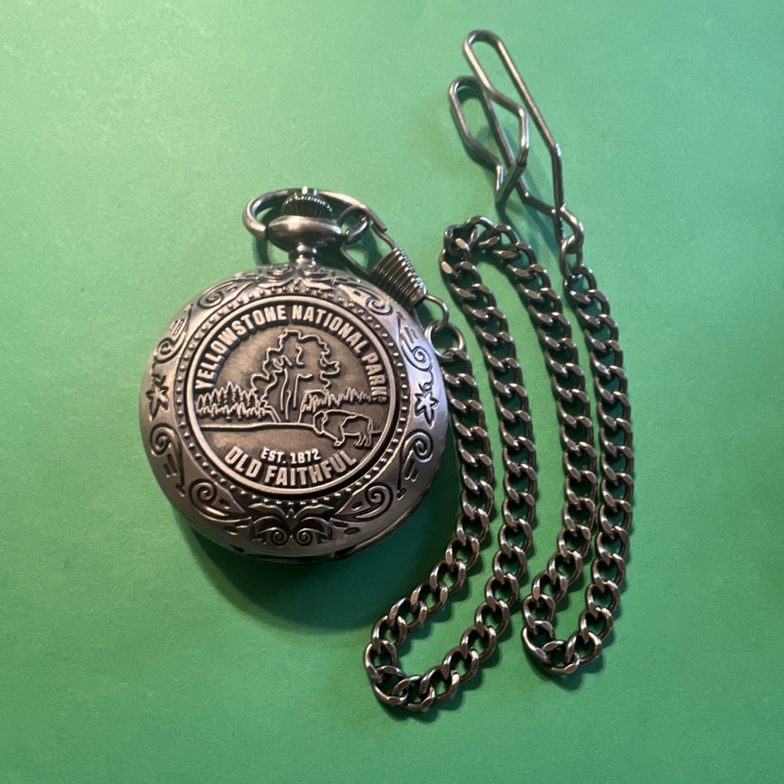 Vintage Collection Quartz Pocket Watch 12in Chain Yellowstone Old Faithful Lot#5