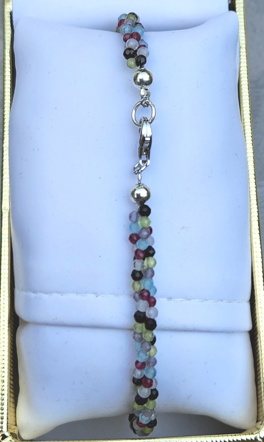 Multi-Gemstone Beaded 3 Layer Twisted Bracelet in 925 Sterling (7.5 In) 30 ctw