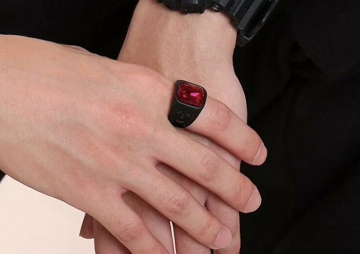 Men’s Fashion Jewelry Black Red Stone Ring 67-4