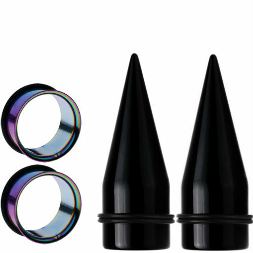 LARGE- 2-EAR GAUGING STRETCHING TAPERS & 2 STEEL PLUGS 4 PIECES TOTAL-UP TO 25MM