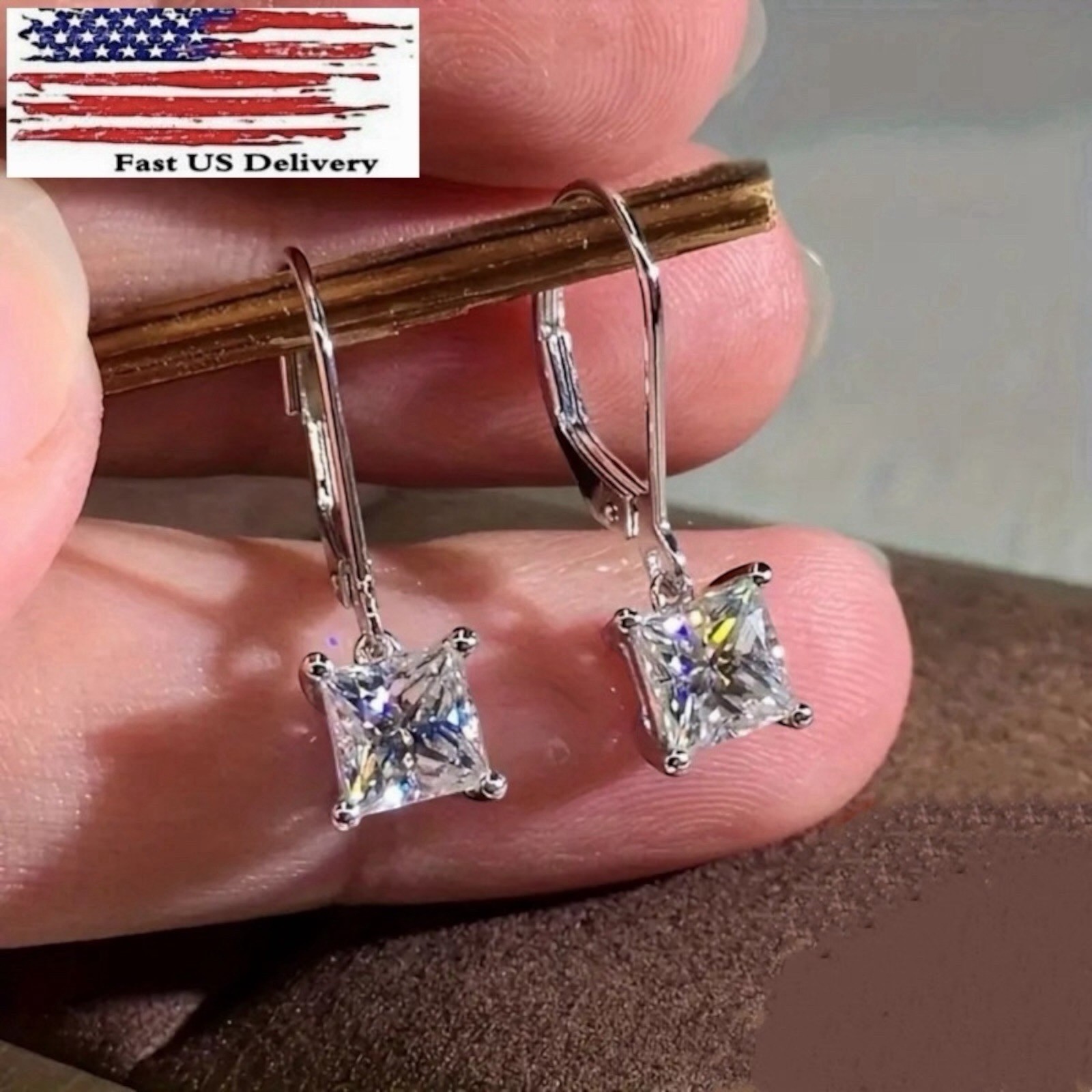 Elegant 925 Silver Plated Jewelry Drop Earrings Women White Glass Set A60