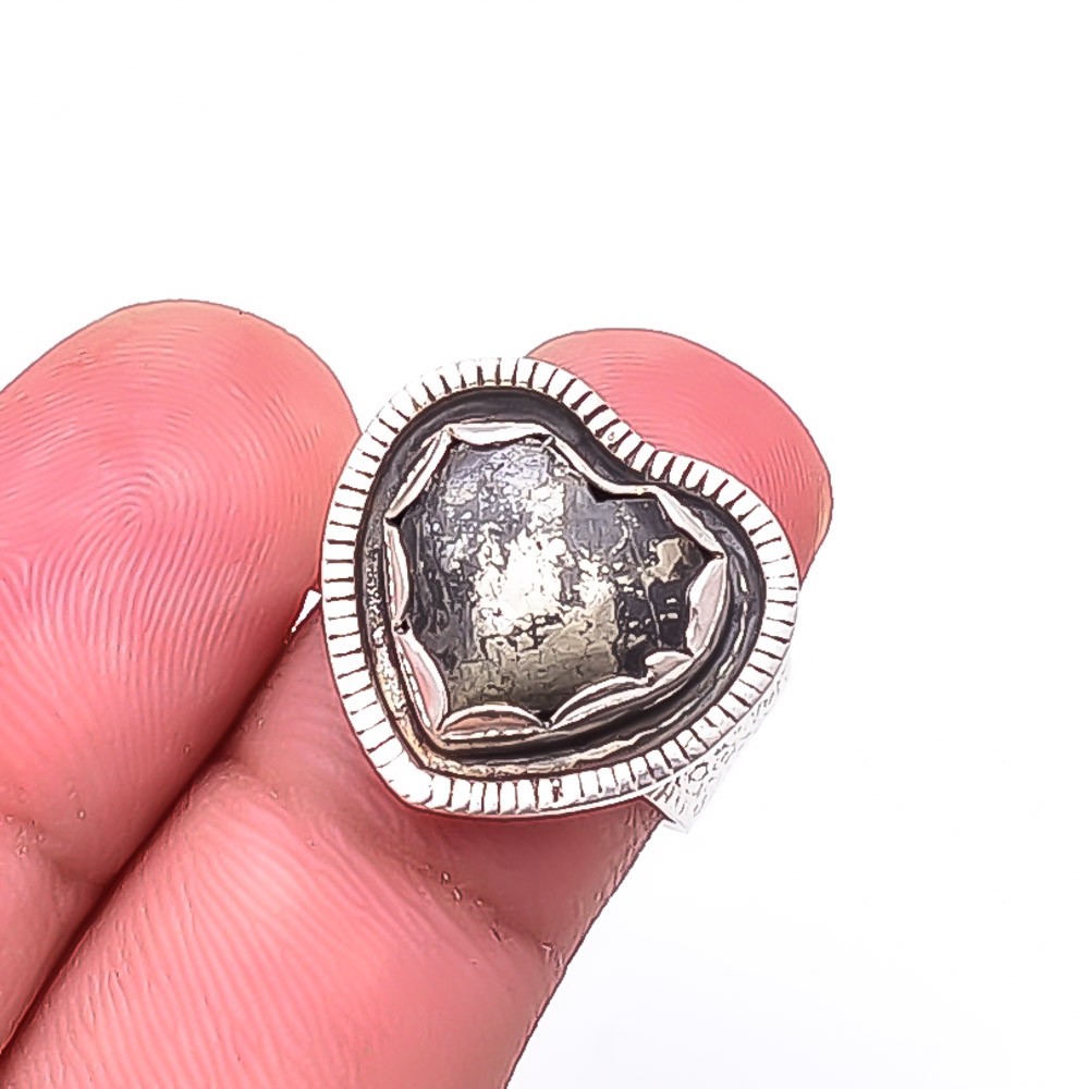 Healer’S Gold Pyrite In Magnetite 925 Sterling Silver Ring S.6 R10, Christmas