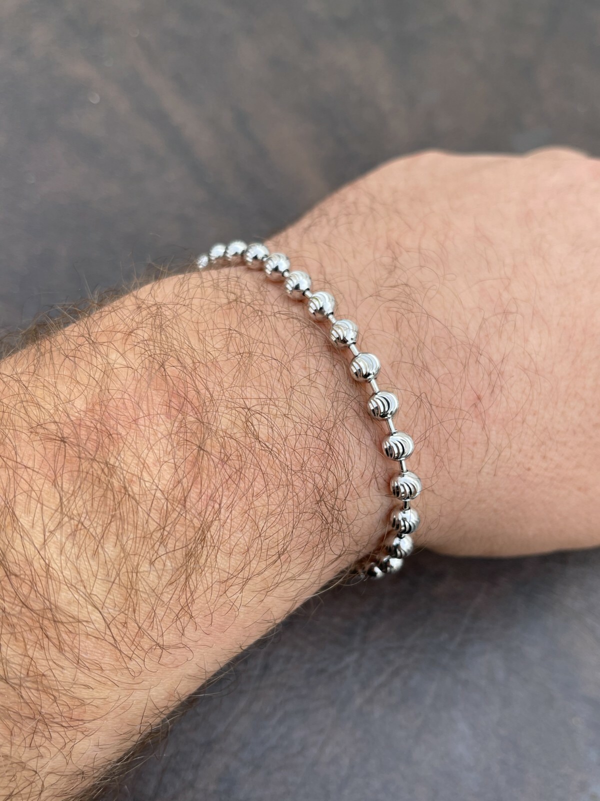 Men’s Solid 925 Sterling Silver Ball Moon Diamond Cut Bracelet 5mm Thick Beads