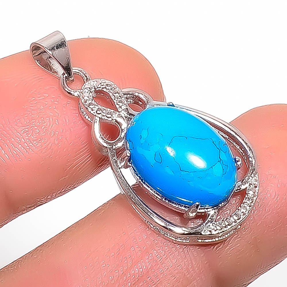 Turquoise 925 Silver White Rhodium Plated Pendant 1.21″ P7461-70