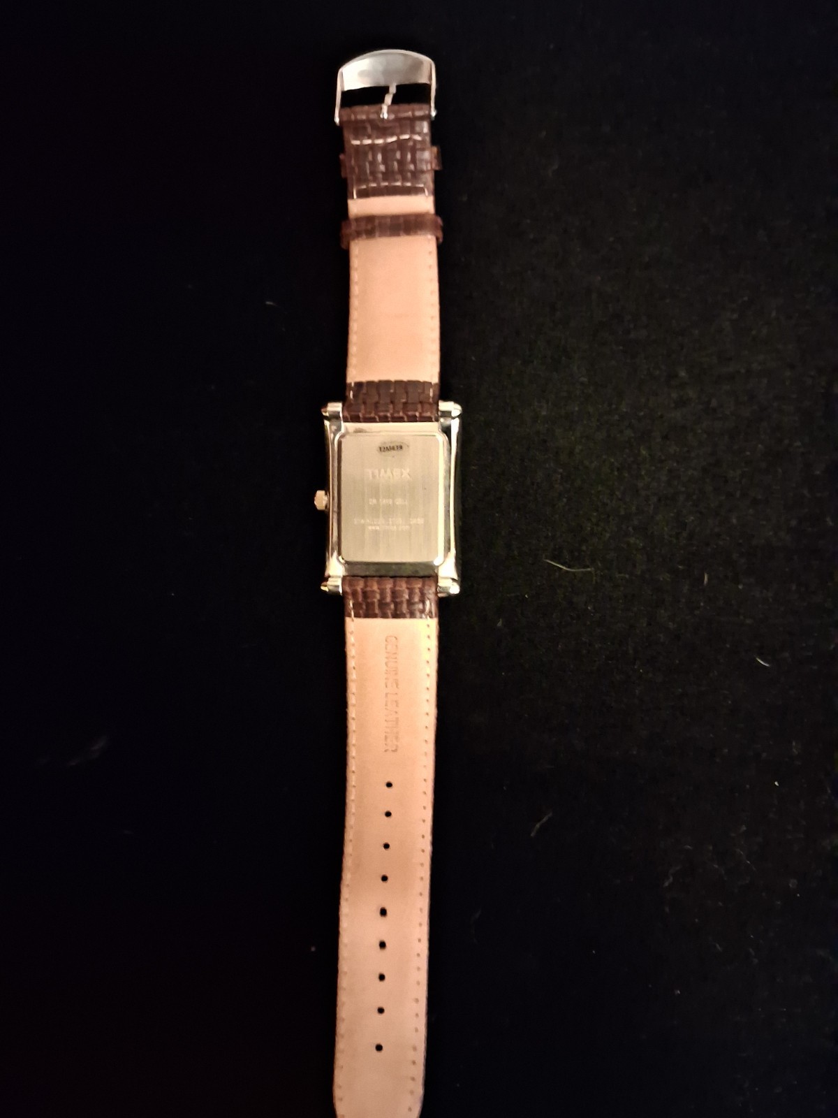Timex INDIGLO Date Quartz Rectangular Silver Dial Brown Leather Strap 30m