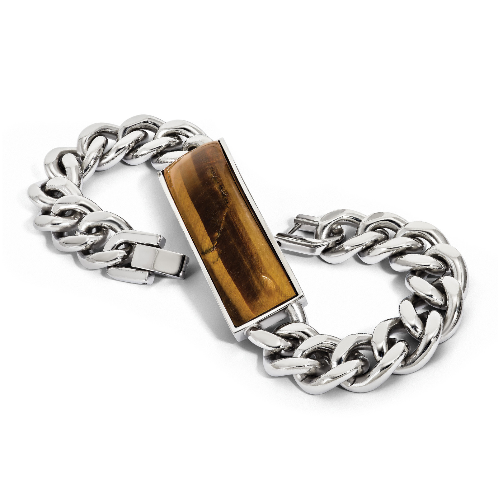 Chisel Stainless Steel Polished with Tiger’s Eye Inlay 8.25 inch ID Bracelet SRB