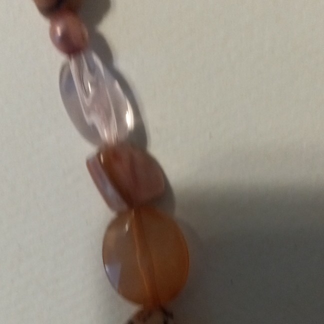 Pink Brown Glass Oval Beaded Necklace Cable Chain, Adjustable Extender Lobster