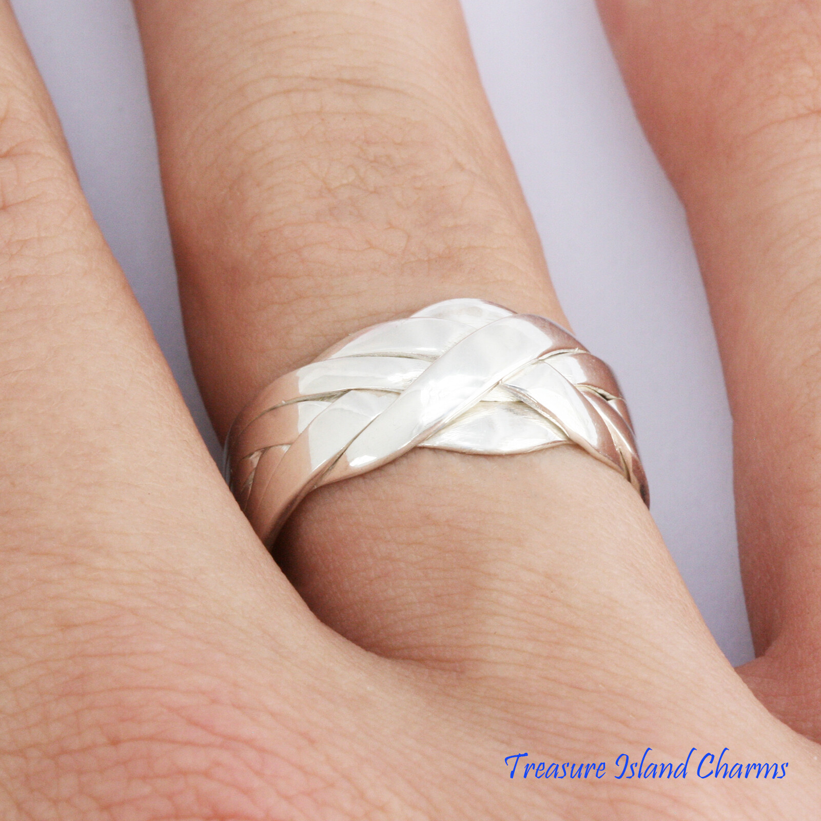 Solid 925 Sterling Silver 6-Piece 6-Band Braid Puzzle Ring Size 6,7,8,9,10,11,12