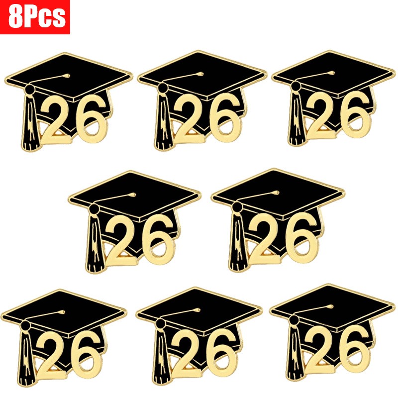 8Pcs Class of 2026 Grad Cap Pins Graduation Hat Lapel Brooches Grad Gift
