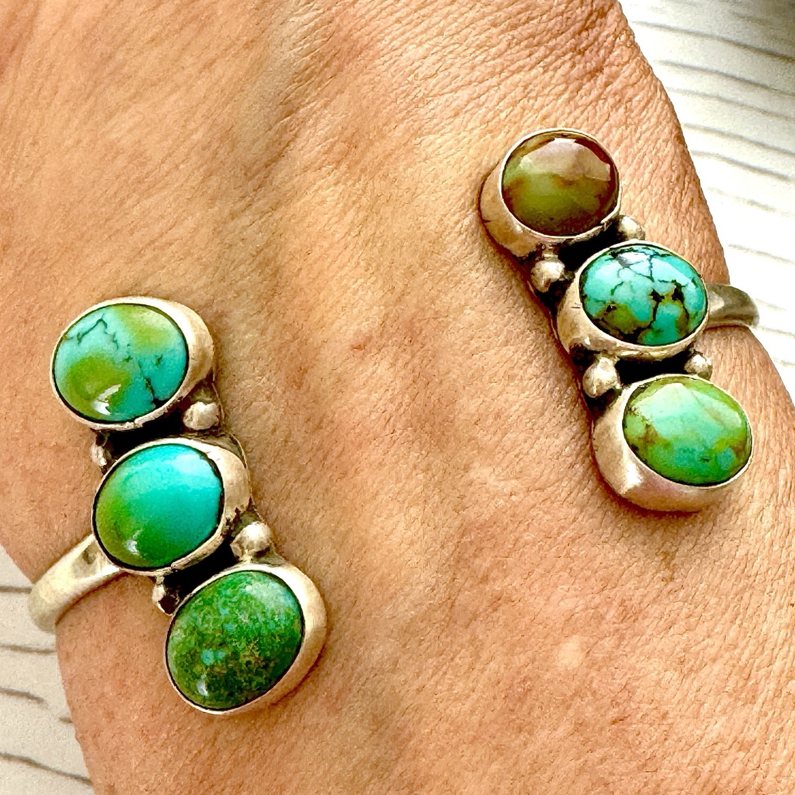 Navajo Reverse Cuff Bracelet Mixed Turquoise 6.5in Signed James 14g Sterling USA