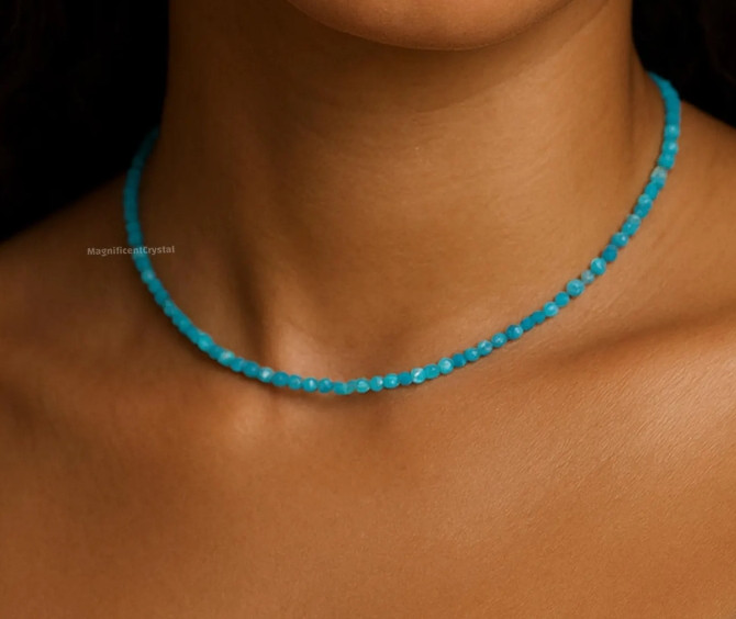 Natural Larimar Gemstone Choker Dainty Blue Dolphin Stone Queen Necklace Gifts