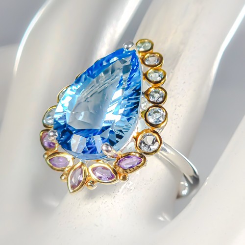 AAA GEM 24 ct Natural Blue Topaz Ring 925 Sterling Silver Size 8.5 /R465532
