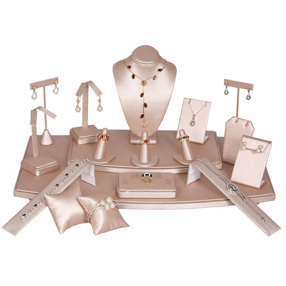 Pink Leatherette Jewelry Display Stands Holder Bracelet Earring Necklace Ring