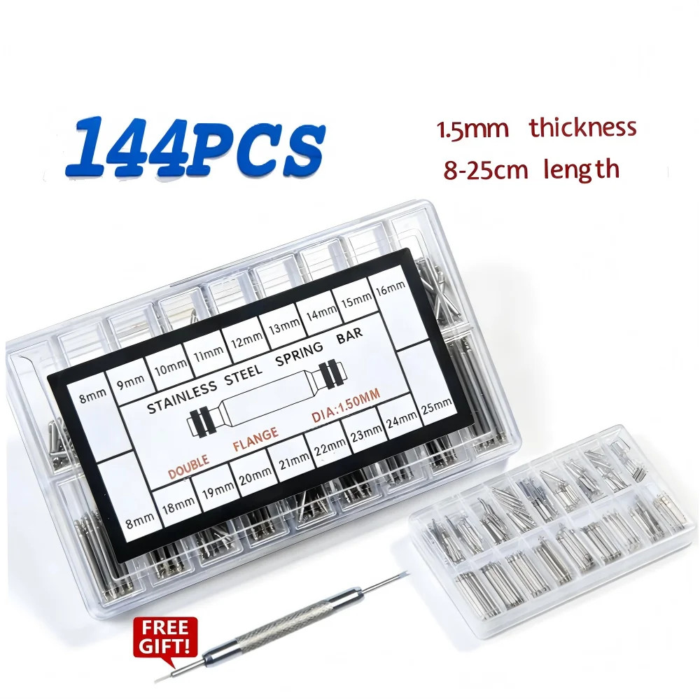 144-360Pcs Stainless Steel Spring Bar Set 1.5mm 8-25mm Watch Band Repair Pins