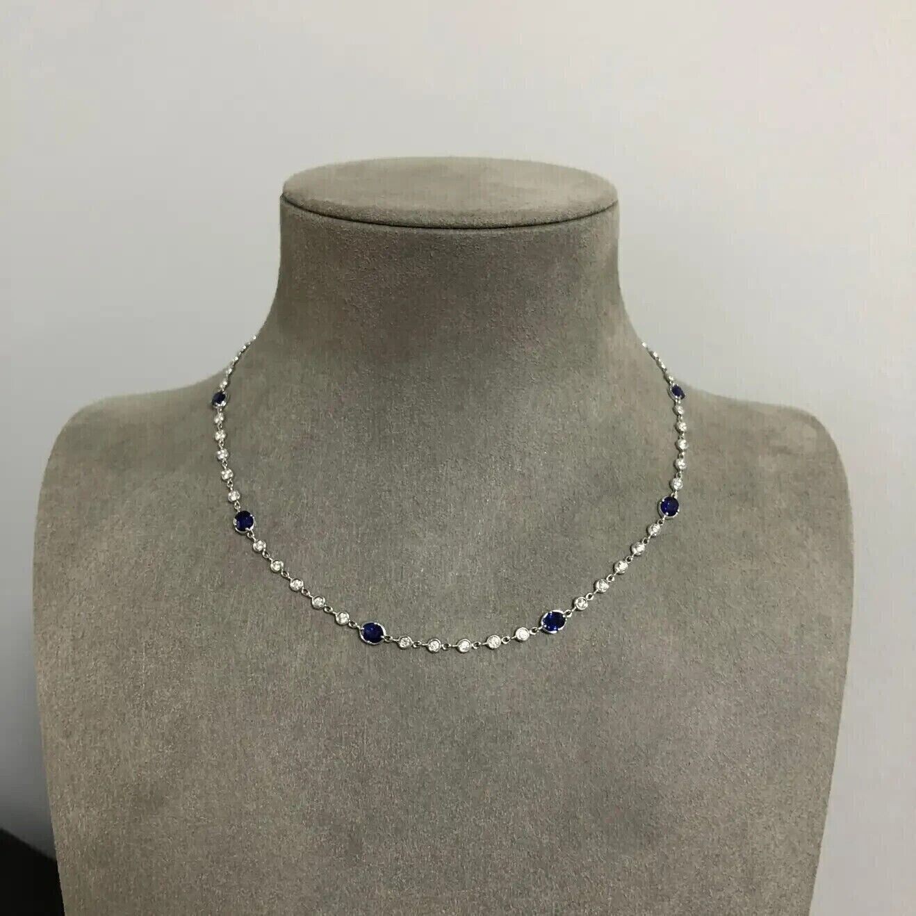 Women’s Tennis Necklace 2Ct Oval Lab Created Sapphire 14K White Gold Finish 18”