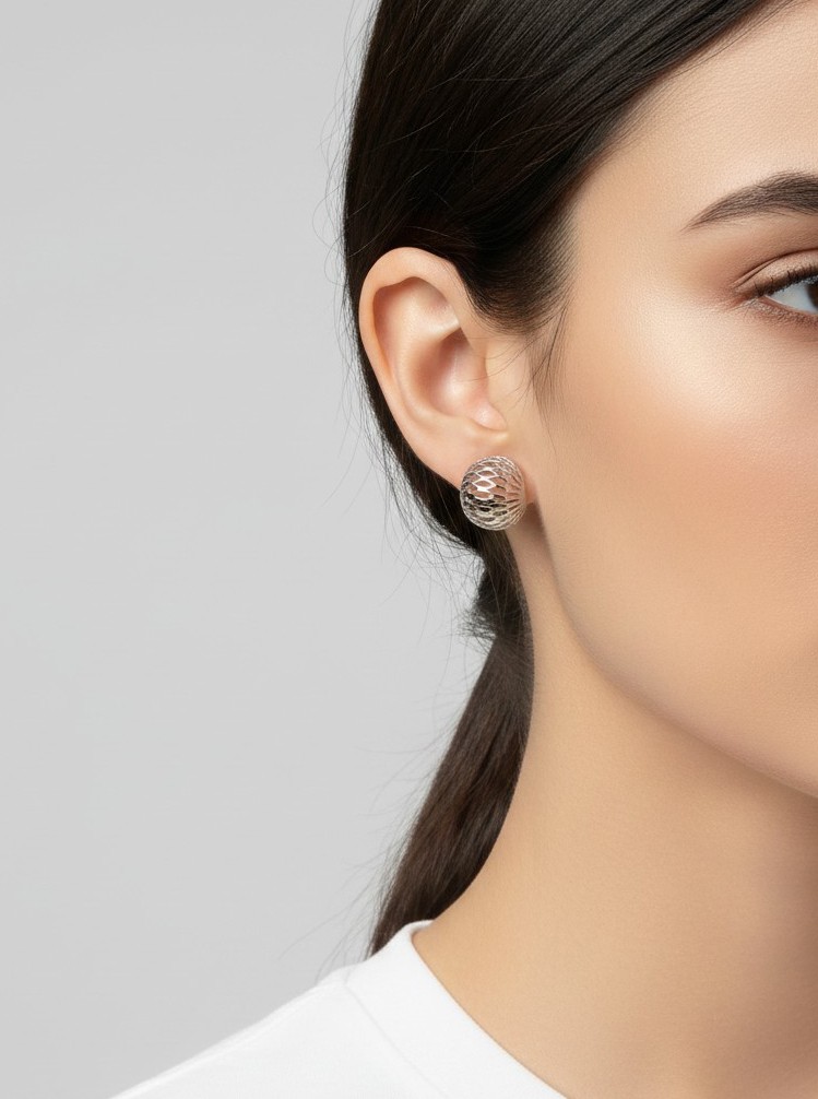 Openwork Dome Stud Earrings 0.7in, Polished Brass, Gold or Silver Tone