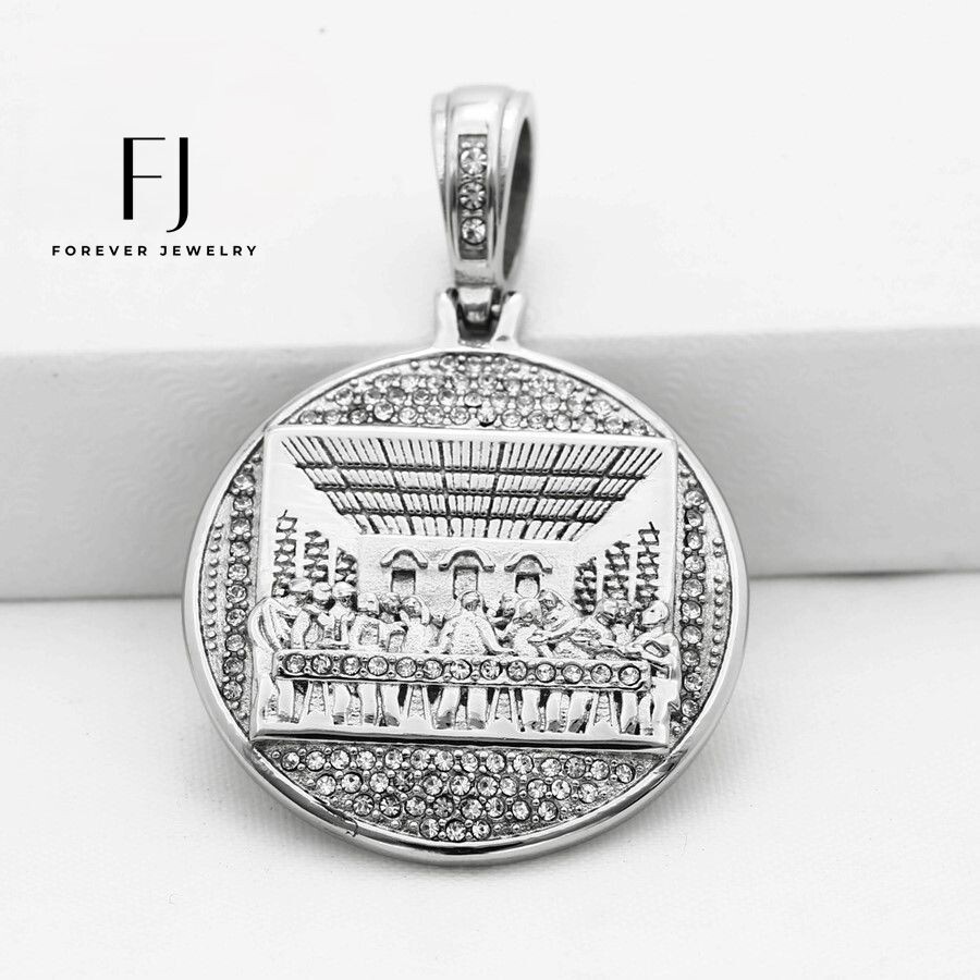 Men’s Stainless-Steel,JESUS LAST SUPPER CZ 3D Pendant*Unisex High Polish Box