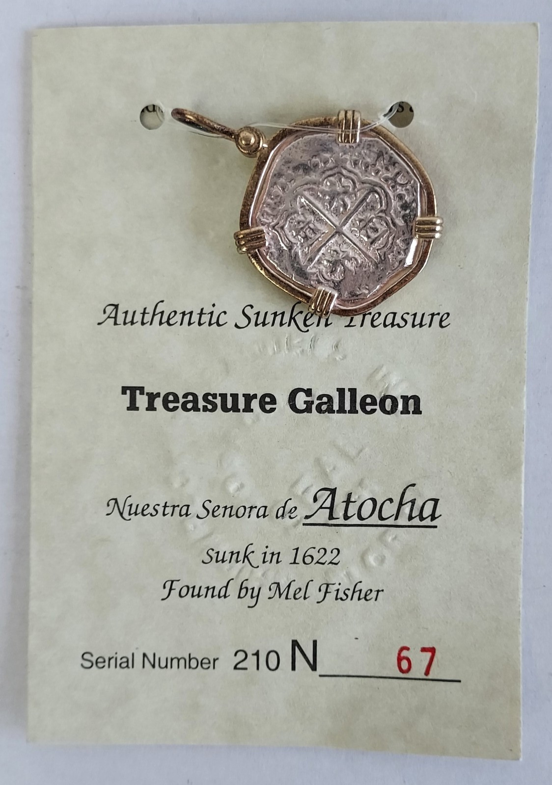 Atocha Sunken Jewelry MED Pieces of 8 Silver Coin Pendant ~ 14K Gold