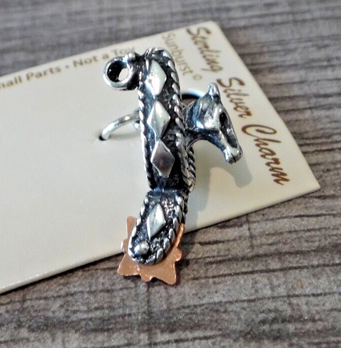 Sterling Silver 12x23mm Movable Copper Star Rowel Spur Rodeo Cowboy Horse Charm