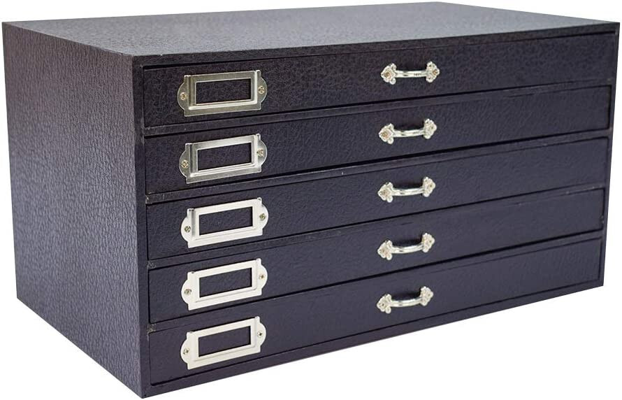 Jewelry Storage Organizer Case Cabinet 5 Drawer Black Faux Leather 15″ x 8″