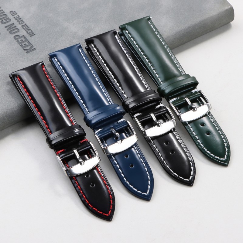 Glossy Genuine Leather Watch Band Strap Smart Bracelet 18-22mm Quick Release