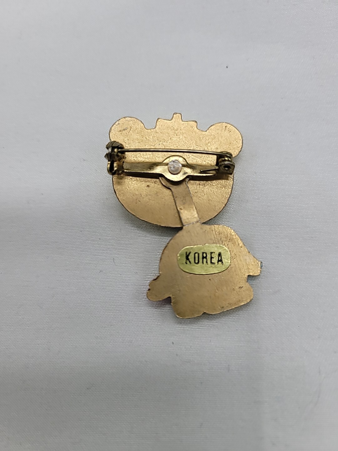 Vintage Enamel Bear Pin w/ Moveable Dangling Body, Made in Korea, 1.5” Tall Cute
