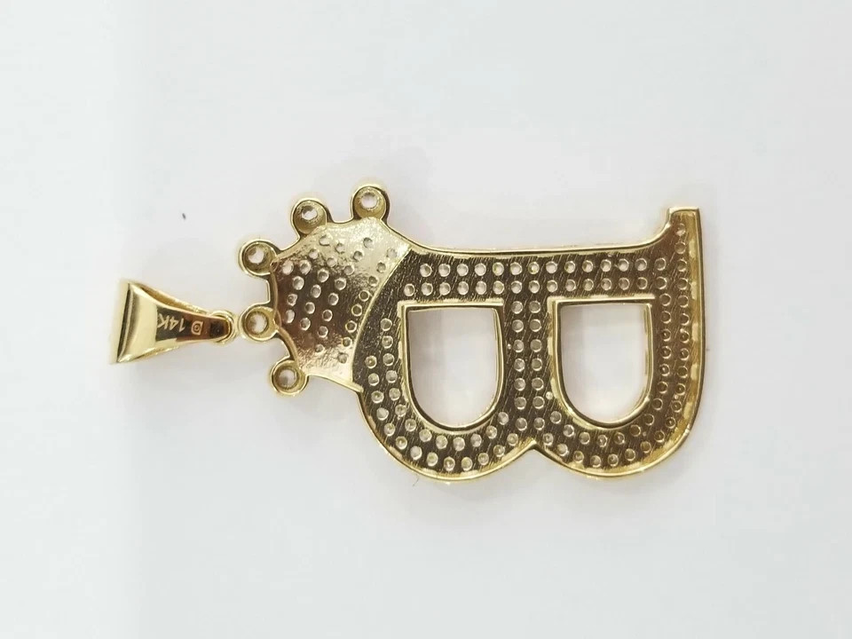 14k Unisex Yell GoldPlated Initial Alphabet Letter B Pendant King Diam Lab-Creat