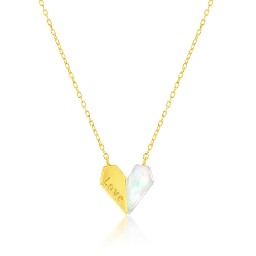 Sterling Silver, Polished & MOP ‘Love’ Necklace – Gold Plated