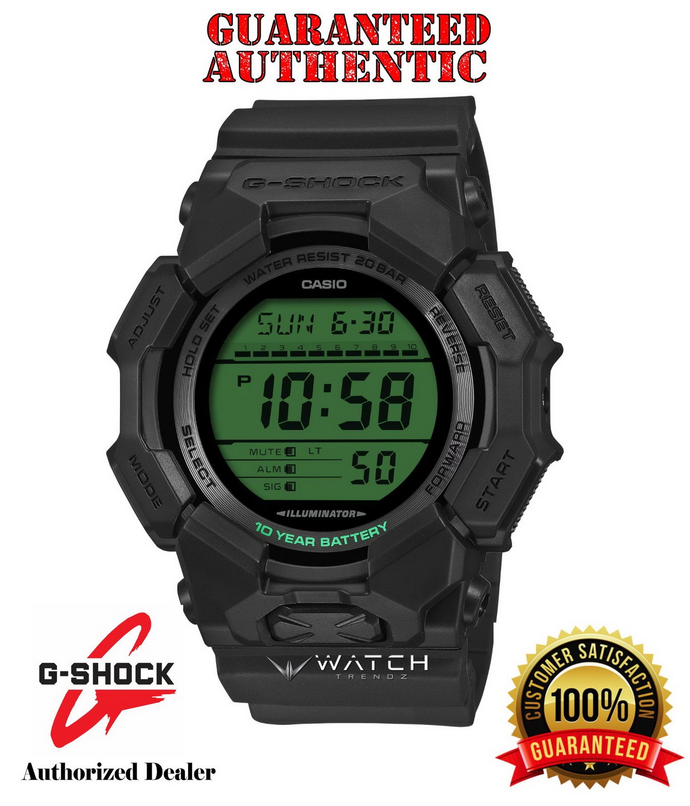 Casio G-Shock GD010BEG-1 10 Year Battery Black and Electro Green Watch