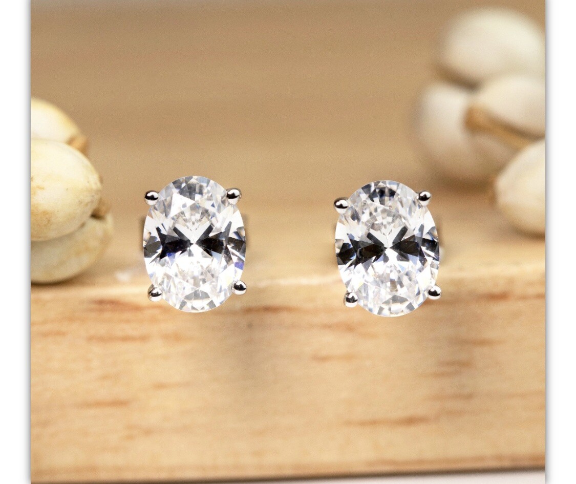 2.00 Ct Oval Cut FL/D Lab Created Stud Earrings 14K White Gold 7mm Push Back