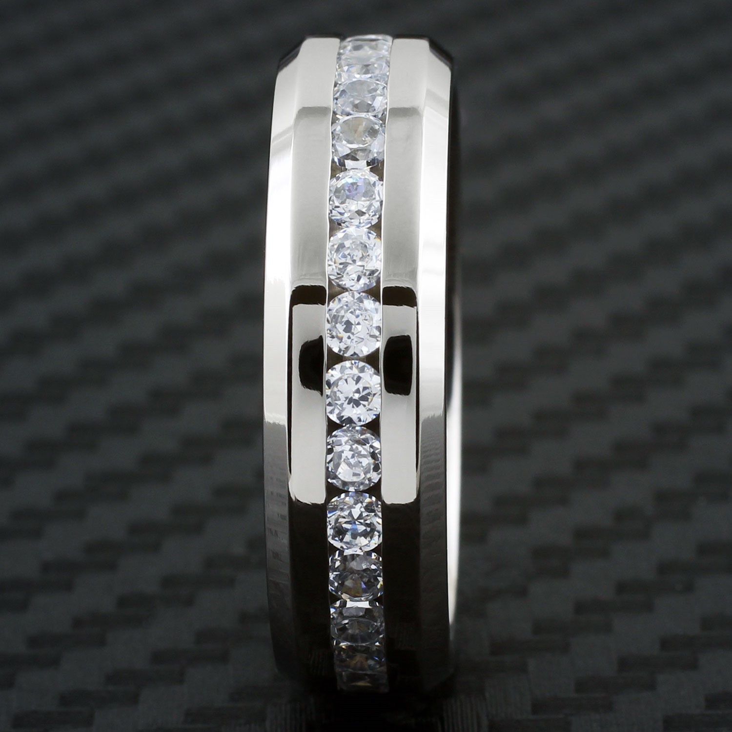 5/7mm Titanium 1.6 Carat Dazzling Eternity CZ Men’s Wedding Band Ring Size 5-15