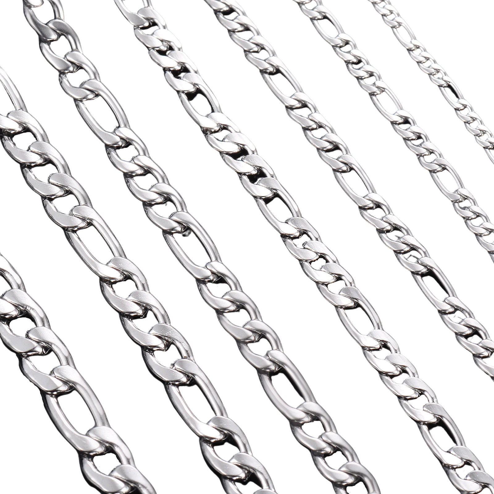 Stainless Steel Silver Figaro Chain Bracelet Necklace Men Women 3mm-12mm 7-38″