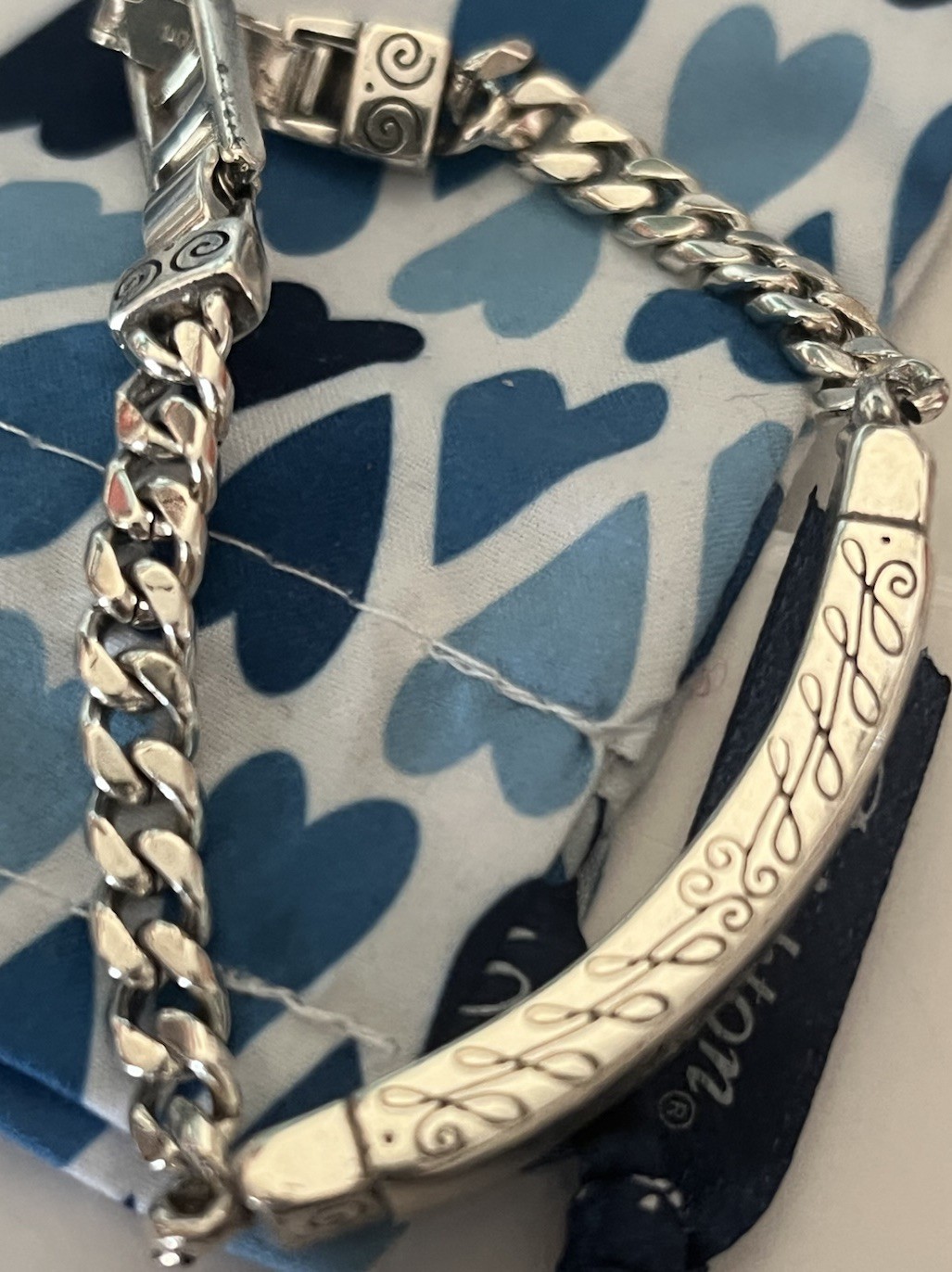 Brighton Live FRIENDS ID Style Bracelet Silverplated Curb Link Logo + Extender