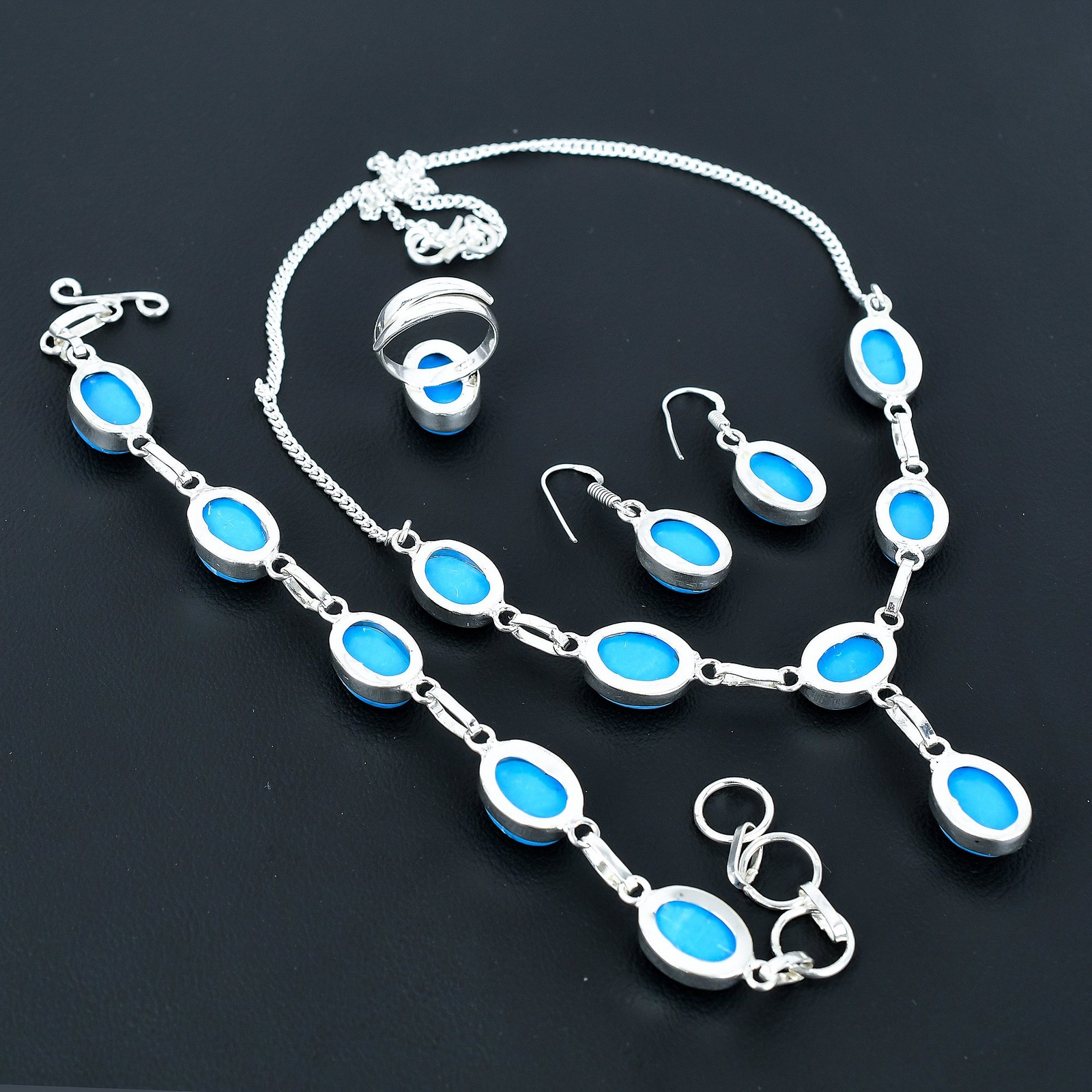 Sleeping Beauty Turquoise 925 Sterling Silver Oval Gemstone Jewelry Set PG 1026