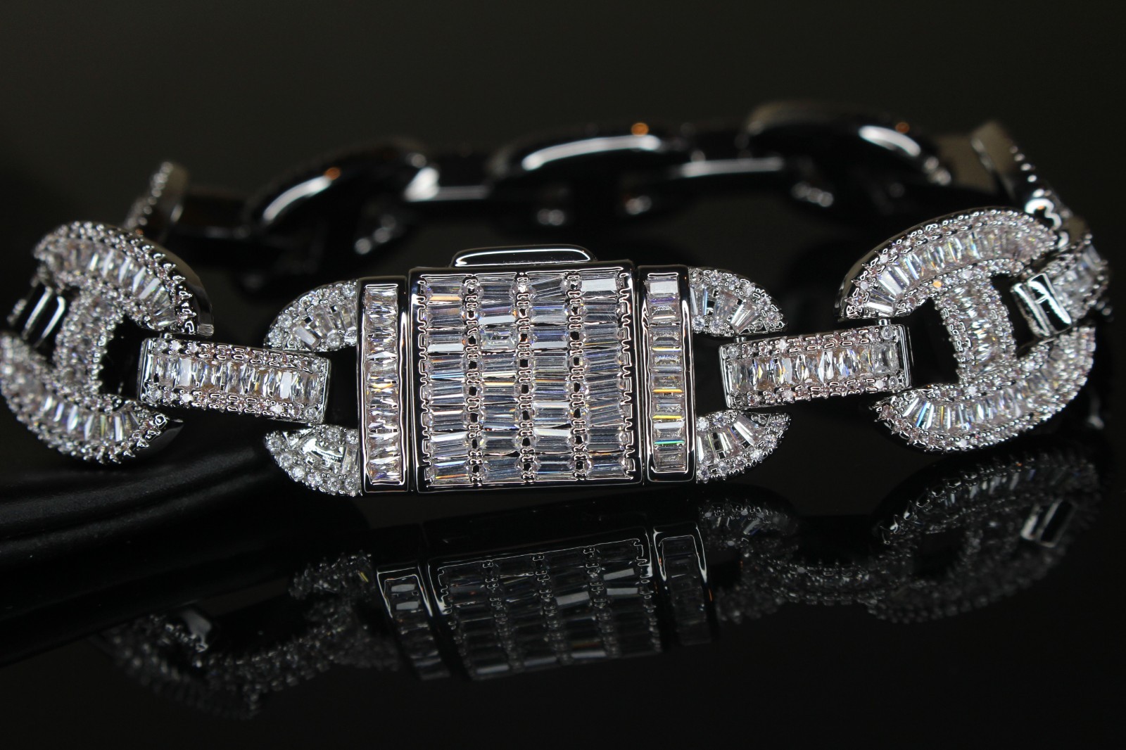 MASSIVE 14mm MARINER Bracelet 18.6ct BAGUETTES Lab Sim VVS1 Diamond 58g HEAVY