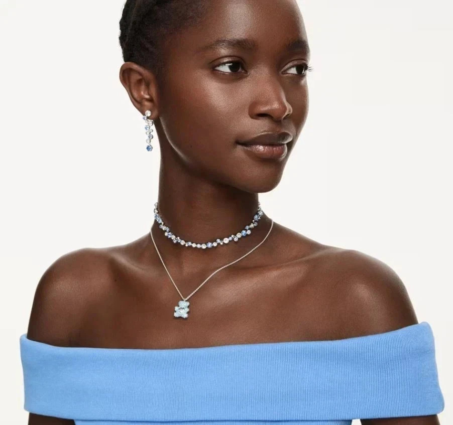 SWAROVSKI Constella necklace Mixed cuts, Blue, Rhodium plated