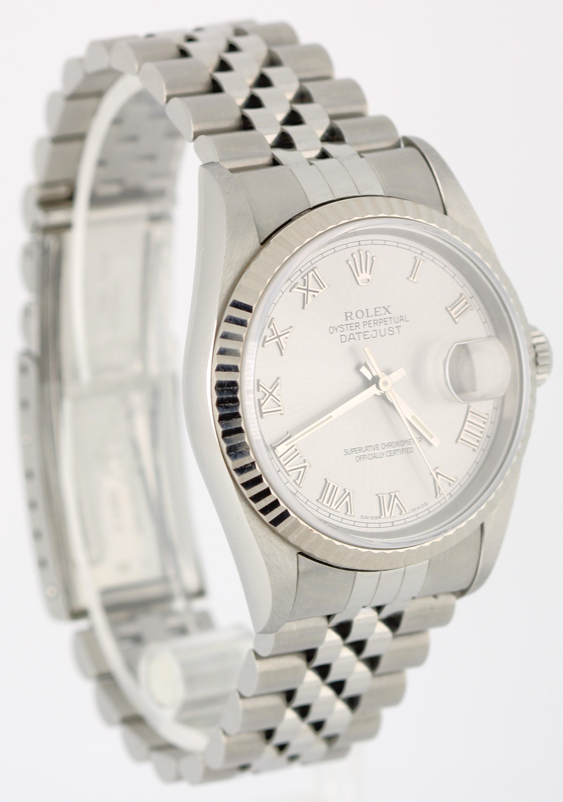 1995 PAPERS Rolex DateJust Silver Roman Numeral 36mm 16234 NO-HOLES Watch BOX