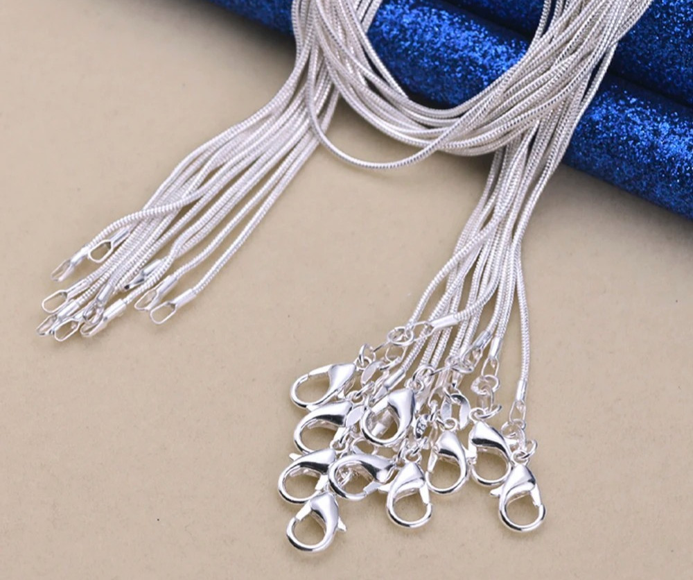 10PCS wholesale 925 sterling solid silver 1MM 16-30inch snake chain necklace