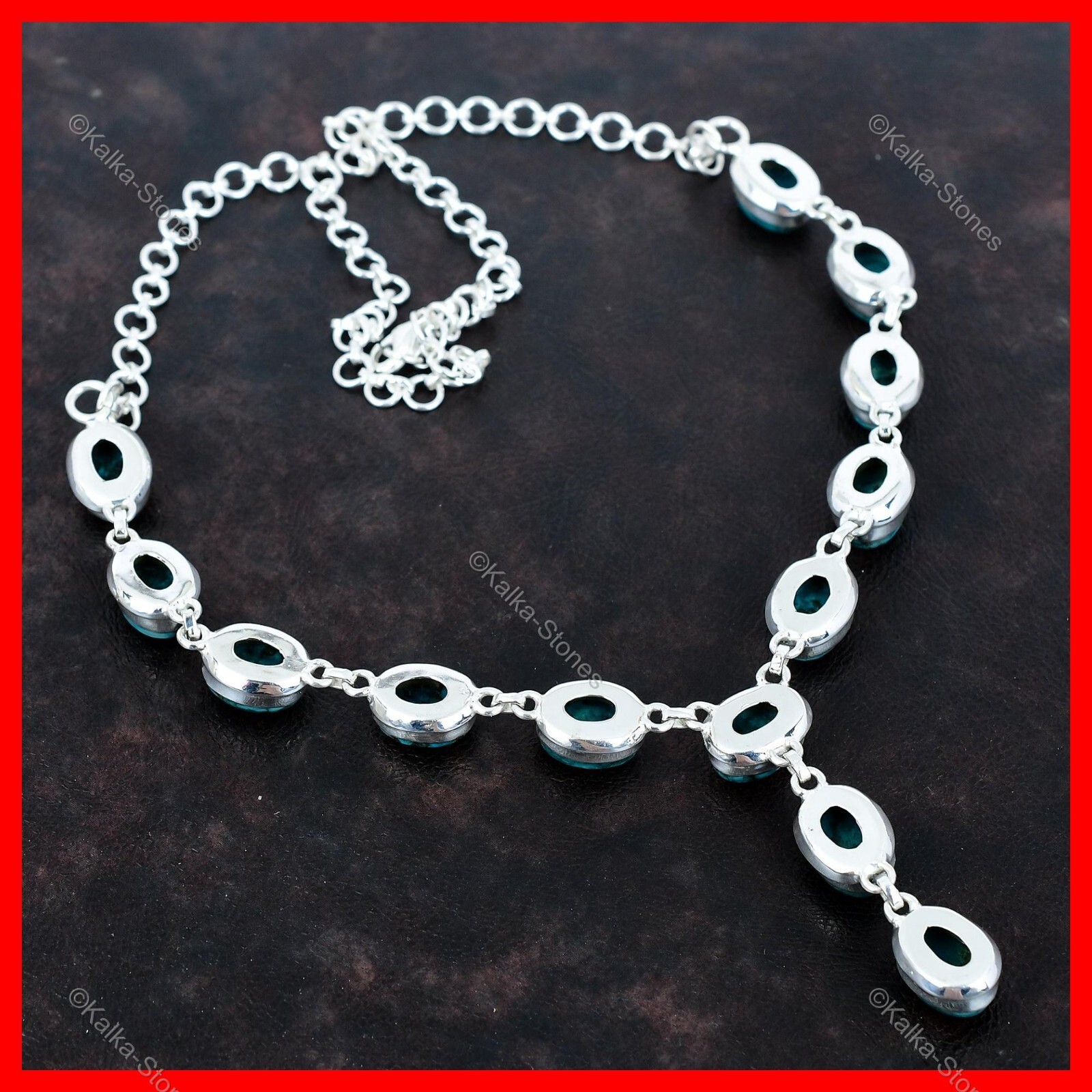 Oval Tibetan Turquoise Stone Chain Engagement Necklace Jewelry Sterling Silver