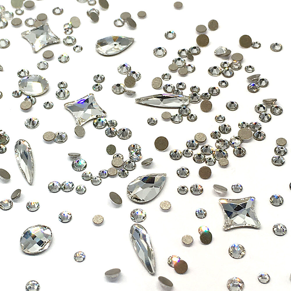 100 Assorted Mix Round Shaped Sizes Swarovski Flatback nail art clear CRYSTAL