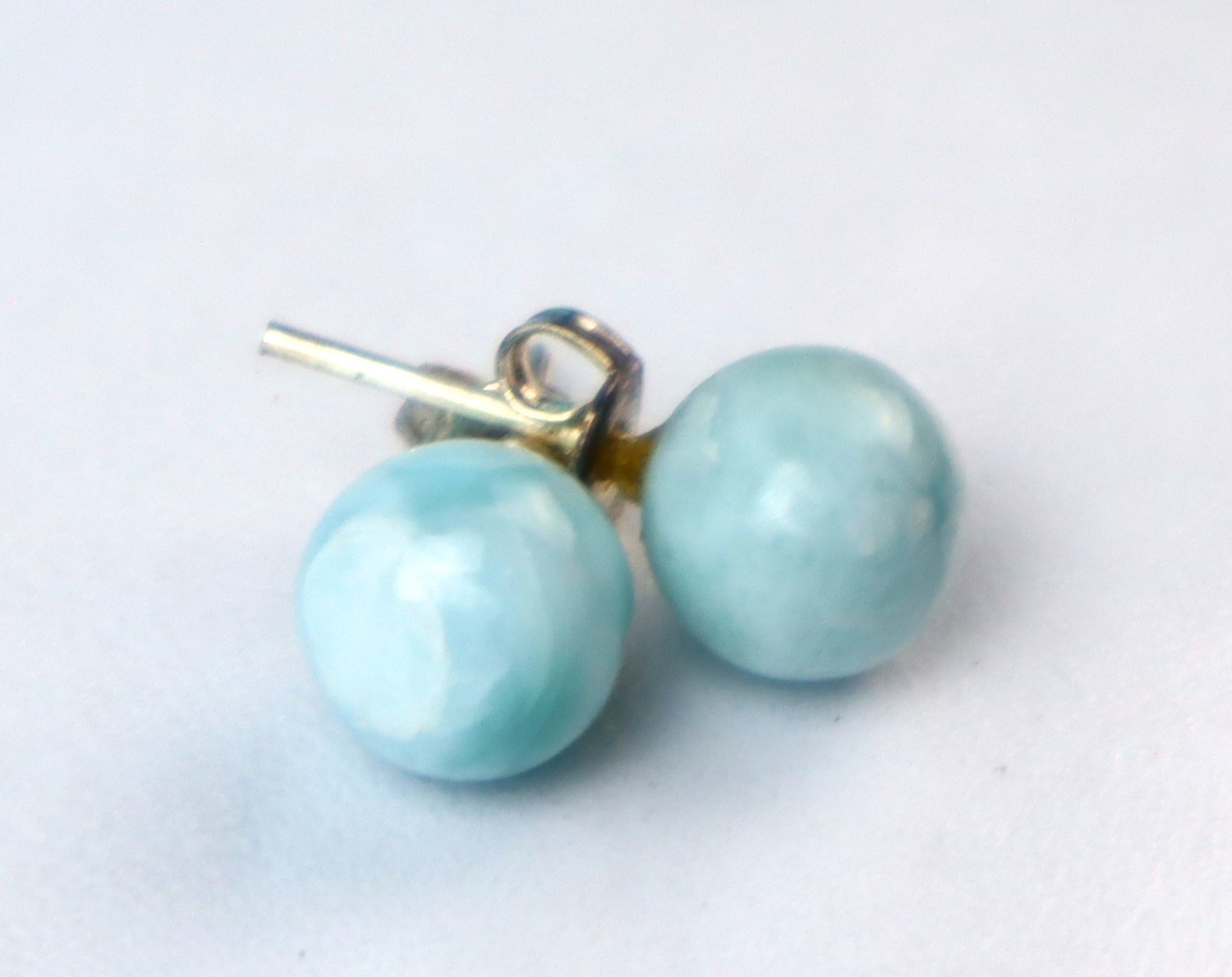 Genuine Dominican Blue Larimar Unique 925 Sterling Silver Earrings 0.4 Inch 1.9g