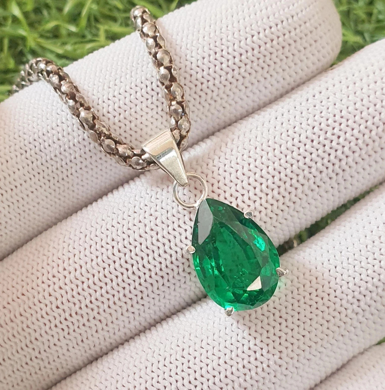 19.20Ct Natural Emerald 925 Silver Pear Cut Pendant Gorgeous Gemstone with chain