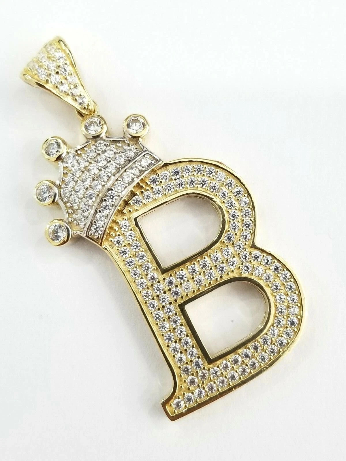 14k Unisex Yell GoldPlated Initial Alphabet Letter B Pendant King Diam Lab-Creat