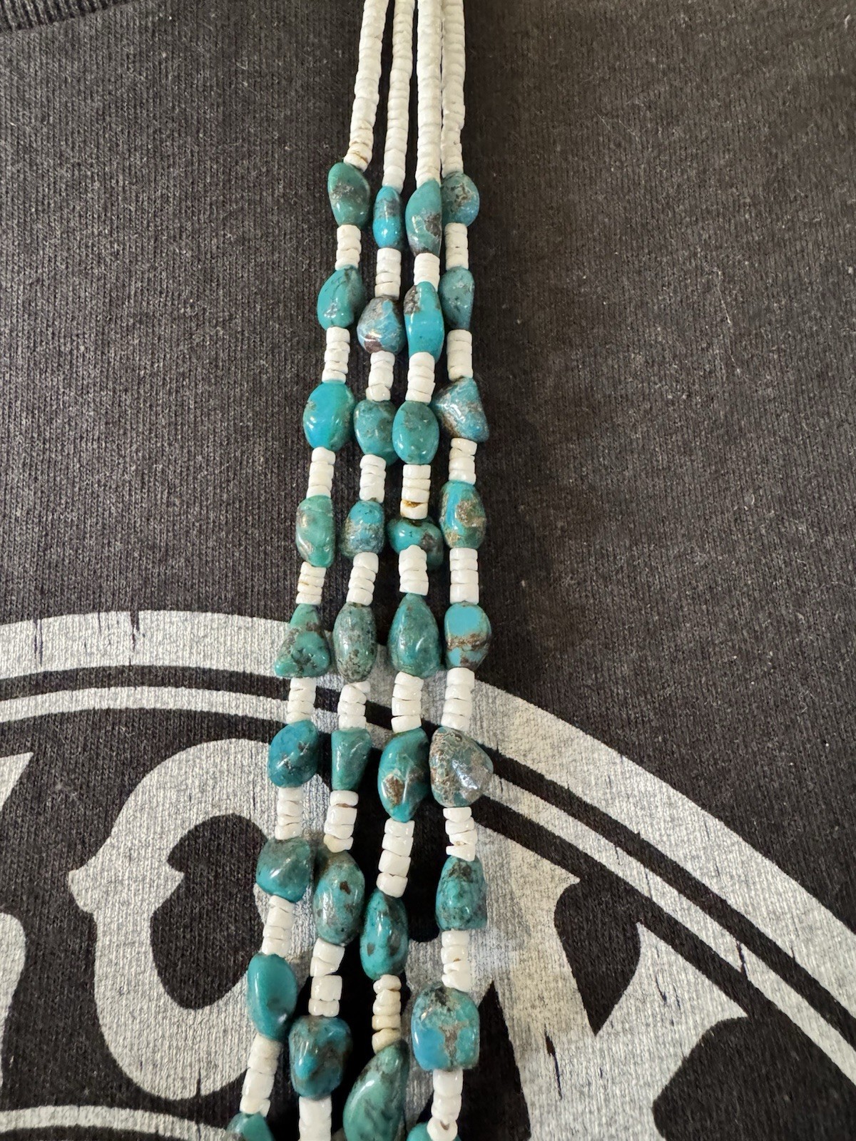 Multi-Strand Turquoise Chip & White Bead Necklace Bohemian No Clasp 26 in