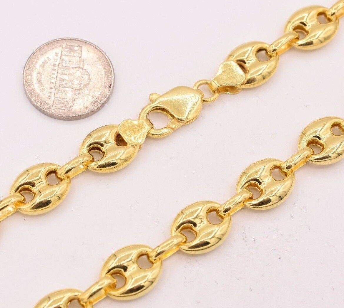 11mm Puffed Mariner Anchor Link Chain Necklace 14K Yellow Gold-Plated Silver 925