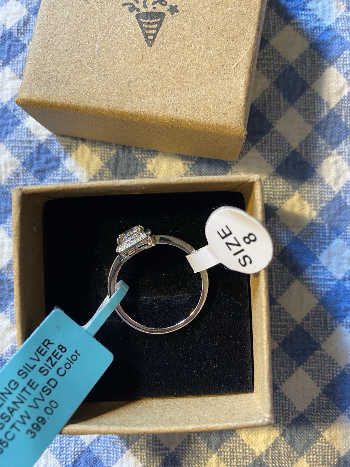 Moissanite Cushion Halo Ring Sterling Silver 925 1.35ctw Size 8 Colorless