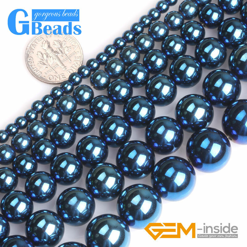 Golden Blue Rainbow Black Hematite Stone Smooth Round Wholesale 6mm 8mm gbeads
